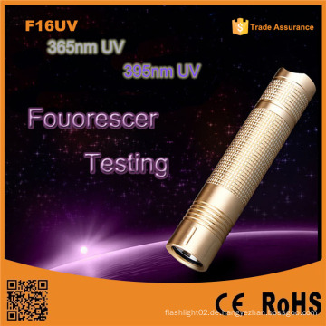 F16UV tragbare Hochleistungs-wiederaufladbare LED 365nm UV-Taschenlampe, gefälschtes Geld